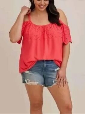 Torrid Coral Pink Eyelet Knit Top